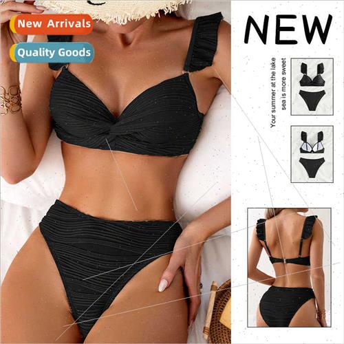 2024 New Europe Solid Color Fly Spl Swimsu Feminine Beach Bi