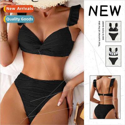 2024 New Europe Solid Color Fly Spl Swimsu Feminine Beach Bi