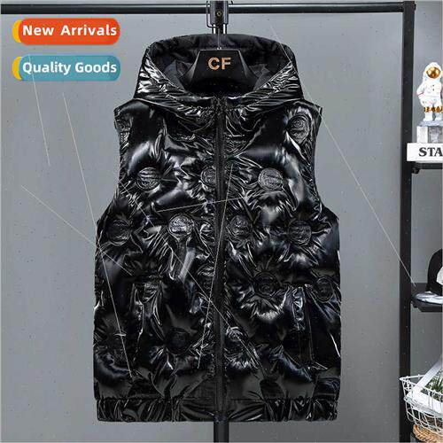 Cotton vest men fall winter 2021 new black glossy nd hooded