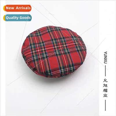 Summer thin red plaid beret female spring fall wh Brish retr