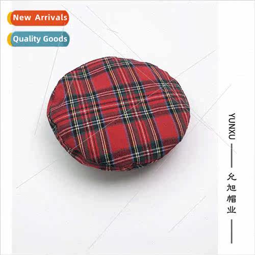 Summer thin red plaid beret female spring fall wh Brish retr