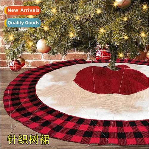2023 Knted Tree Skirt Acrylic Knted Black Red Plaid Black Wh