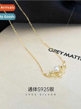 S925 silver Koreaa deer have you beads necklace female simpl