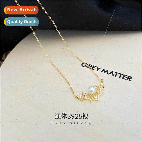 S925 silver Koreaa deer have you beads necklace female simpl