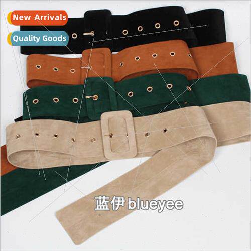 Korean velvet drape cloth ladies wide belt decorated coat sw