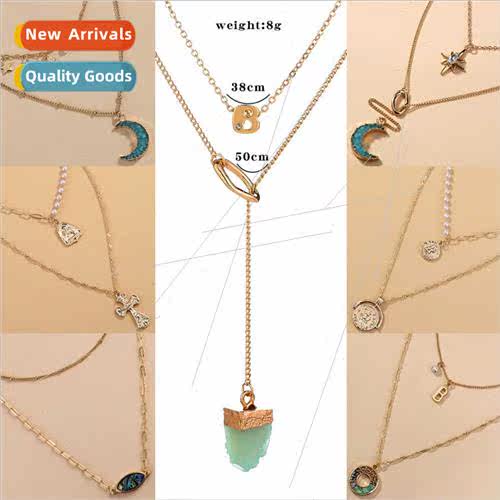 Korea fresh star moon pendant stacked wear double layer neck