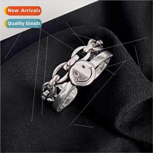 Koreains niche smiley ring men vintage Thai silver fashion c