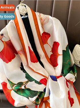Korean  fall winter ginkgo biloba light thin scarf silk scar
