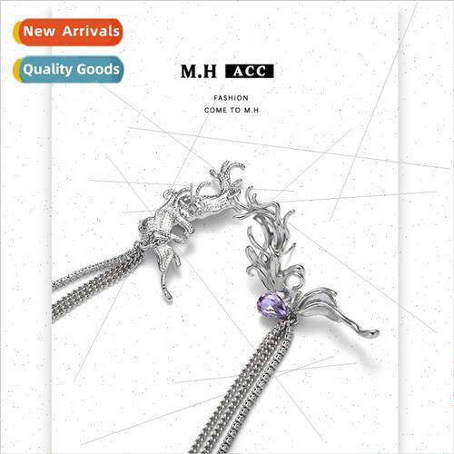 Fantasy purple zirconia butterfly earrings tassel new Chines