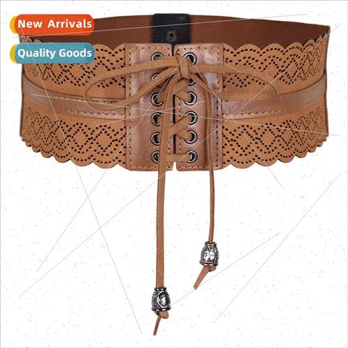 Europe retro elastic binding belt wide waistband female burn