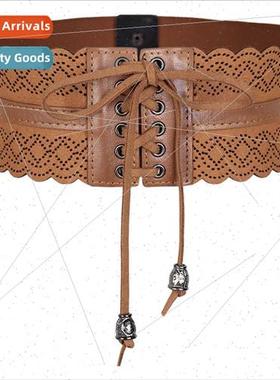 Europe retro elastic binding belt wide waistband female burn