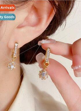zirconia two wear square dangling ball ball earrings female