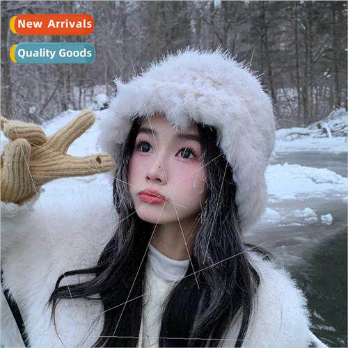Real rabb hair hat female winter whe thickened warm wool cap