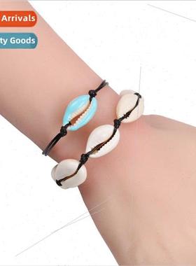 wind personalized black line braided bracelet handmade shell