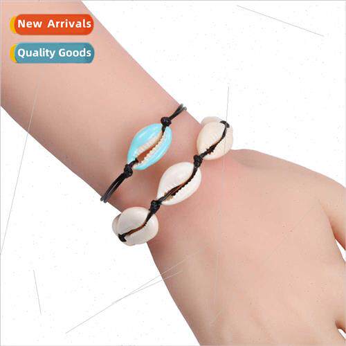 wind personalized black line braided bracelet handmade shell