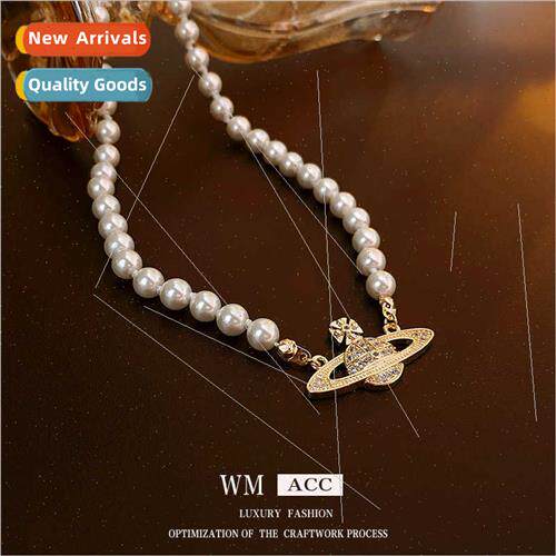 zirconia Baroque Pearl Planet Necklace Elegant Collar Chain