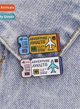 New Airplane Ticket Pin Cartoon Cowboy Badge ADVENTURE AWAIT