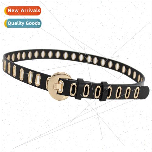 Student Multi Hole Round Buckle Jeans Belt Women Gold Oval V