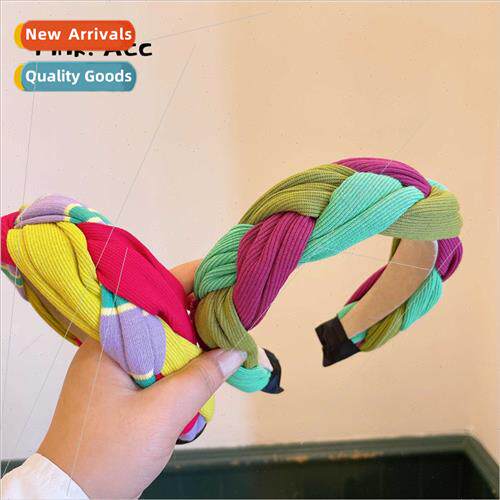 Autumn winter rainbow knted color clash twist weaving wide