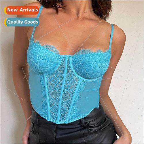 Set Style Sexy Floral Lace Low Cut Camisole Bustier Tops Wom