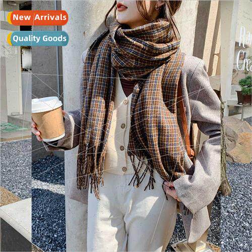 2022 fall winter new Korean  plaid scarf female imation cash