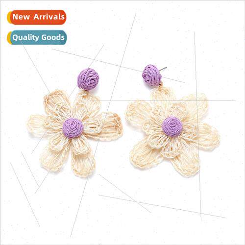 ZA hand-woven bohemian flowers earrings fresh sweet raffia f