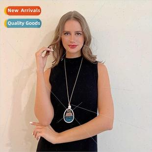 geometric popular wood pcs sweater Necklace patchwork Europe