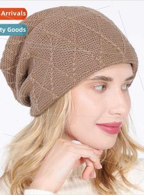 New men women knted caps solid color grid diamond padded woo