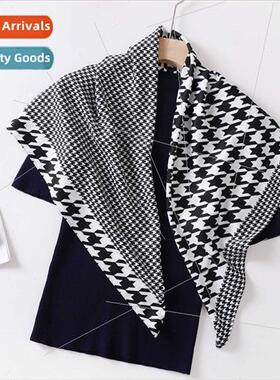 French scarf elegant black whe thousbirds check 90*90cm twil