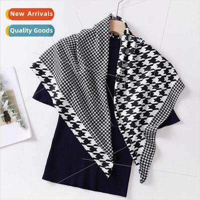 French scarf elegant black whe thousbirds check 90*90cm twil