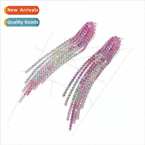 fashion elegant long gradient color tassel earrings light lu