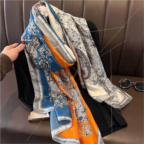 2022 Korea new fall winter fashion simulation silk scarf fem
