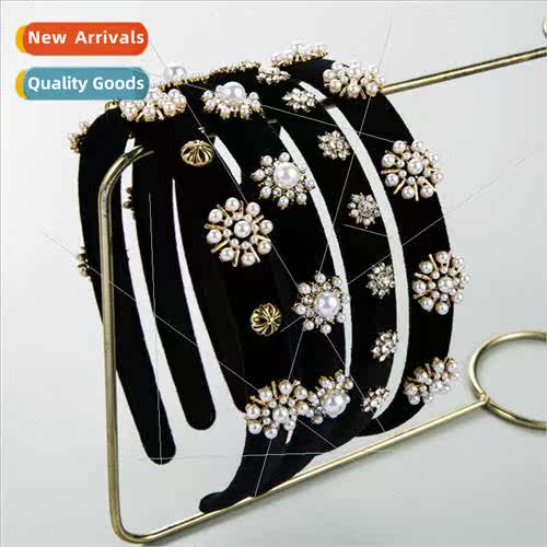 Europe fashion new velvet rhinestone pearl headband female s
