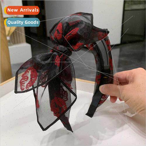 Summer lips mesh headband bow hair band teeth -slip hair cli