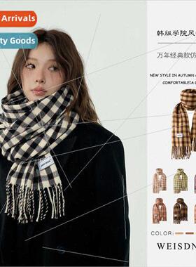 Faux cashmere retro scarf female fall winter tassel plaid at