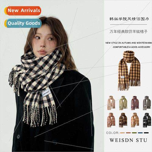 Faux cashmere retro scarf female fall winter tassel plaid at