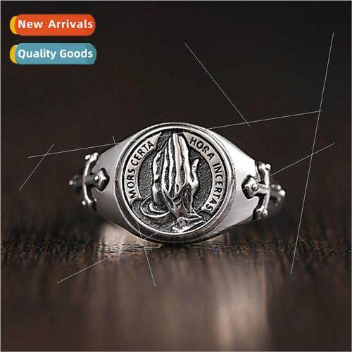 Praying Hands Ring Men Creative Vintage Thai lver Ring Fashi