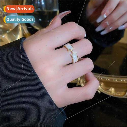 Letter H ring whe oil dripping zirconia open ins niche Frenc