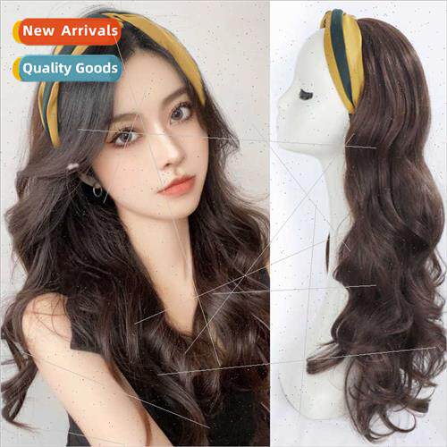 Wig female black long hoop half head set type natural scalp