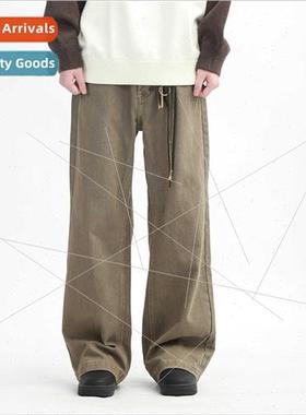 Spring Autumn Merad vintage coffee-colored jeans men women l
