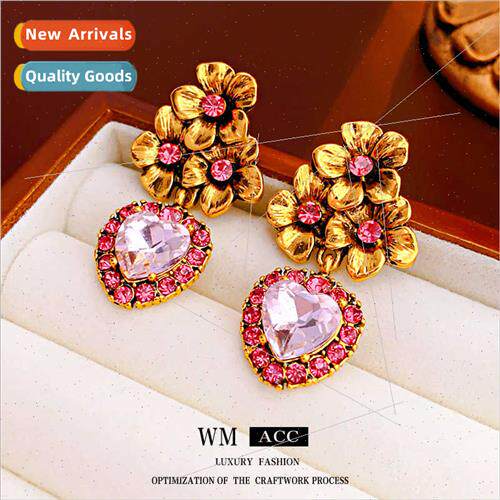 Earrings lver pin wh diamonds love heart flowers niche earri