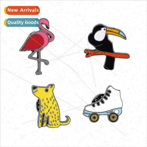 Europe cartoon brooch animal brooch flamingo cactus skateboa