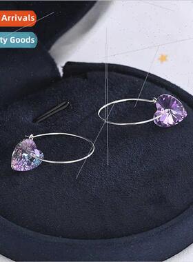 Gradient super beautiful blue purple peach heart love S925 s