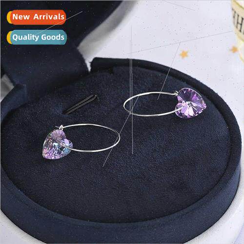 Gradient super beautiful blue purple peach heart love S925 s