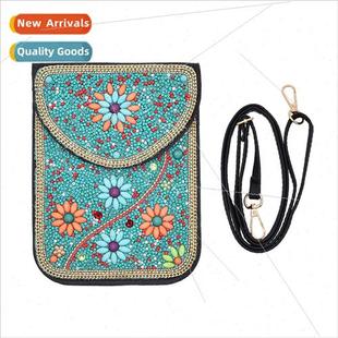 Turquoise Flower Leather Inner Bead Travel Rice Bag Mongolia