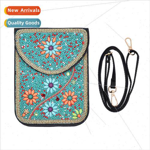 Inner Mongolia Travel Turquoise Flower Leather Rice Bead Bag