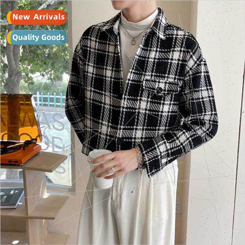 Men high-grade heavyweight black whe plaid shirt men long-sl
