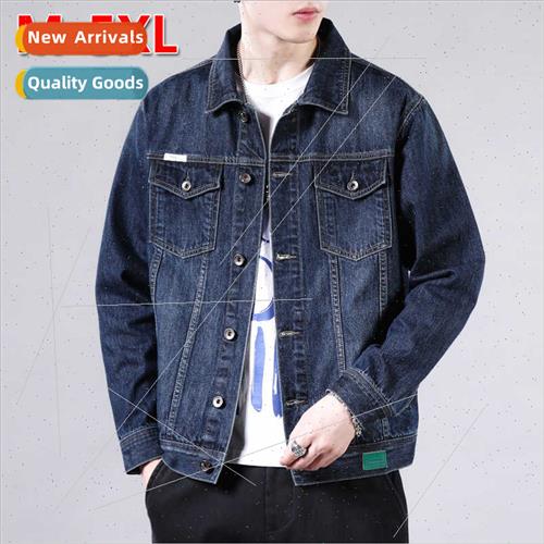 2023 spring fall dark blue retro denim jacket men tide hands