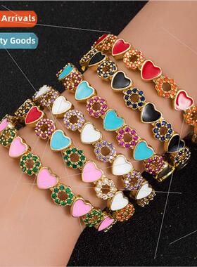 Copper Zirconia Enameled Drip Oil Heart Shaped Bracelet Tenn