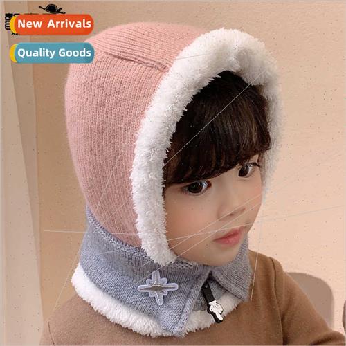 9825 baby knted wool cap fall winter boys girls bib set chil